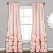 [Lush Decor] Allison Ruffle Curtains Window Panel Set for Living, Dining Room, Bedroom (Pair), 84 in L, Pink/Blush