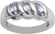[MOONEYE] Shine Jewel Marquise Cut Genuine Tanzanite 925 Silver Stackable Band Three Stone Ring