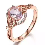 2Ct Oval Cut Peach Morganite Lab Created Engagement Ring 14K Rose Gold Plated