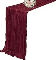 Cheesecloth Table Runner 13ft Boho Gauze Cheese Cloth Table Runner for Party Long Rustic Sheer Table Runners for Baby Bridal Shower Holiday Wedding Decro Birthday Party Table Decor (Burgundy, 13ft)