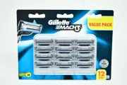 NEW: GILETTE MACH 3 VALUE PACK - 12 PIECES - SHAVER RAZOR BLADES