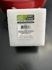 Floral Foam Square Cube By Craft Artisan. 3.9" x 2.9" x 3.9". New, Sealed.