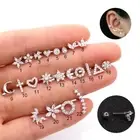 Crystal Tragus Helix Cartilage Bar Stud Screw on Earrings Piercing Labret Monroe