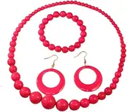 [xuzhiyuan] Boho Colorful Acrylic Beads Necklace Candy Color 80s Party Retro Dangle Earrings Summer Vibe Beach Jewelry Set for Women Gift, Acrylic, No Gemstone