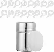 Chocolate Shaker Stainless Steel Powder Shaker Duster Dredgers Sprinkler Flour Shaker with Fine-Mesh Lid for Baking Cooking Home Restaurant Cappuccino Coffee + 16pcs Cappuccino Coffee Stencils