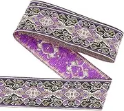 FINGERINSPIRE 7.7 Yard 1.9 inch Black Purple Vintage Jacquard Ribbon Dark Orchid Flower Pattern Embroidery Woven Trim Ethnic Polyester Fabric Trim Retro Tyrolean Ribbon for Clothing and Craft Decor
