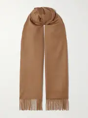 [SAINT LAURENT] SAINT LAURENT - Fringed Embroidered Cashmere Scarf - Light brown - One size One size Brown