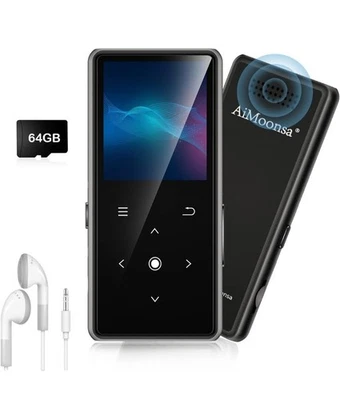 AiMoonsa Bluetooth Mp3 Player W/ Built In HD Speaker Includes 64gb Micro SD Card