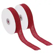 1" Wide 10 Yards Burlap Fabric Ribbon 2pcs Jute Crafts Roll Wrapping Red