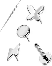 [OUFER] Helix Cartilage Piercing Jewelry, G23 Titanium Threadless Flat Back Earrings Stud, 16G Titanium Push Pin Labret Lip Tragus Medusa Conch Piercing Jewelry Hypoallergenic for Women Men