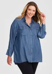 [Virtuelle] Taking Shape Natural Chambray Pocket Shirt Size 20 in Pacific Blue - Plus Size Women's Tops & T Shirts Pacific Blue
