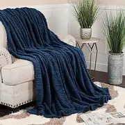 Superior Fleece Boho Jacquard Blanket, Decorative Blankets for Bedroom, Sofa, Fuzzy, Plush, Fluffy, Soft, Cute Room Decor, Beautiful Cover, Comfort Essentials, Arctic Collection, Throw XL, Navy Blue