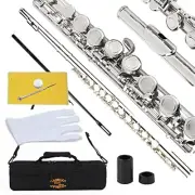 Closed Hole C Flute with Case, Tuning Rod and Cloth, Gloves, Nickel Siver