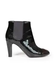 Black Patent Block Heel Ankle Boots