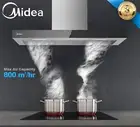 MIDEA 90cm Rangehood Stainless steel Kitchen Range hood BK glass control panel
