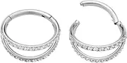 [365 Sleepers] Titanium Implant Grade 16G 8mm - 12mm Double Hoop Gem Hinged Segment Ring Helix Tragus Septum Clicker Nose Earring Body Piercing Jewellery