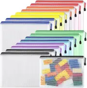 16pcs Mesh Zipper Pouch Document Bag Zip File Folders, Letter Size/A4 Size, for Office Supplies, Travel Storage Bags, 8 Colors