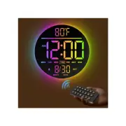 10" Large Digital Wall Clock, with Timer, Dimmer, LED Display, 8 RGB Color, A...