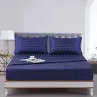 Satin-Silk Sheets Queen Size Bed Set, Navy Blue Soft Cooling Deep Pocket Queen S