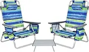Costway 3-Piece Beach Chair Set, 5-Position Reclining Chairs, Outdoor Camping Chairs w/Folding Side Table, Folding Beach Chair and Table Set for Sunbathing, Fishing, No Assembly Required (Blue)