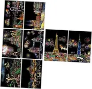Scratch Paper Art Set 8 City Building Scratch Cards Boys and Girls Diy Paper Activity Kit Creative Wall Decor