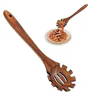 Pasta Spoon, Slotted Spoon Spaghetti Server 12.6 Inch, Wooden Spaghetti Fork Noodle Spoon Pasta Serving Strainer Slotted Spoon for Cooking Stirring