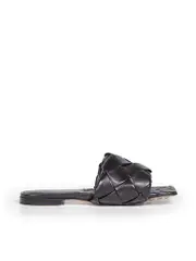 Black Leather Intrecciato Slides