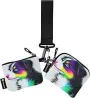 [XYMZR] Mini Zip Around Wristlet keychain Wallet Colorful Dog Portrait for Women Personalized Pattern Detachable Dual Pouch Wristlet Portable Wallet Phone Coin Purse, Multi-colored, One Size