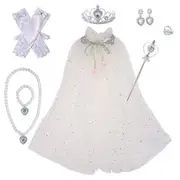 White Frozen Princess Set Hand Necklace Crown Sequin Cloak Veil Perfect Dress Up