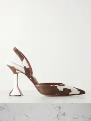[Amina Muaddi] Amina Muaddi - Holli Cow-print Calf Hair Slingback Pumps - Light brown - IT41 IT 41 Brown