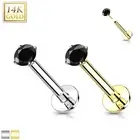 Moissanite Black 14K Gold Threadless Push-in Labret 18 GAUGE, Flat Back Stud