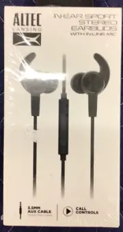 Altec Lansing MZX145N-BLK In-Ear Sport Stereo Earbuds, Black With Mic