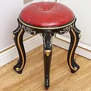 17'' Vanity Stool, Vintage Vanity Stool Chair with Carving Legs, Round Makeup Stool with Upholstered for Bedroom, Load-Bearing 240 Lb(Red)