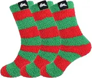 NRL | South Sydney Rabbitohs | Supporter Bed Socks | 3-Pair Pack | Super Soft & Cozy | Lounge & Sleep Socks | National Rugby League | Official Licensed Merchandise | Womens size