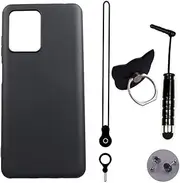[NESLIN] Matting - Black TPU Silicone Cover Ring Stand Case for Nokia XR21 5G 6.49 inch Pouch Skin Pen Lanyard
