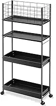 Trolley on Wheels Slim Storage Cart,Metal Utility Rolling Cart with Wheels,Slide Out Storage Cart, Skinny Storage Rolling Cart Trolley