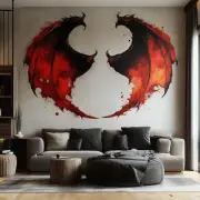 Dragon Wing Wall Sticker | Fiery Red and Black Fantasy Decal Decor | Wall Art