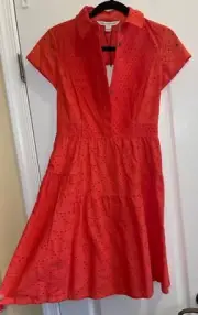 Diane Von Furstenberg DVF Skylar Eyelet Ocean Coral Dress Women's NWT