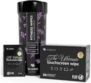 Cleaning Combo Pack for LED/LCD Screens and Fitness Equipment, Alcohol Free & Safe for Peloton & Nordictrack Bikes, Treadmills, 24 Individual Screen Wipes & 75 Surface Wipes, Lavender Scent
