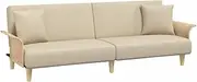 [vidaXL] Modern Sofa Bed with Armrests, Cream Fabric, Adjustable Backrest, Breathable and Durable, Comes with Pillows