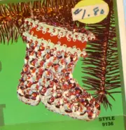 Vintage Fibre Craft SILVER & RED SANTA BOOT Bead Sequin Christmas Ornament Kit