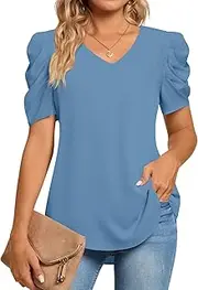[TAOHUADAO] Womens Summer Casual T-Shirt V-Neck Tunic Tops for Leggings Chiffon Blouse Shirt