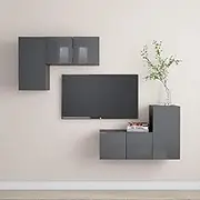 TV Stand Set, High Gloss Grey Furniture with Room for Entertainment, Storage in Living Room, Bedroom, Modern Media Cabinets - Table, Stands, Cabinets