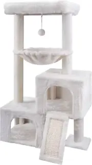 Multifunction Cat Tree with Cozy Hammock & Hanging Ball, Cat Tower with Activity