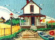 #2166 VINTAGE VAUGHAN DIMENSIONS "SUMMER COTTAGE" BOATING NEEDLEPOINT KIT - NIP!
