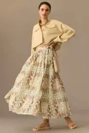 NWT ANTHROPOLOGIE Floral Wrap Maxi Skirt Boho Peasant Prairie Skirt 2 XS $148