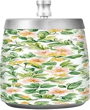 Stainless Steel Outdoor Ashtray with Lid for Patio Balcony Indoor Cute Flowers Green Leaves Smokeless Portable Covered Ashtray Bucket for Home Office Decor
