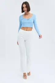 White Flare Leg Pants Textured Jersey - Size 8, Women's Flare