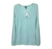 AQUA Cashmere Sweater Womens Size L V-neck Cashmere Light Blue Sky NWT