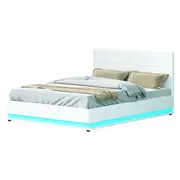 Artiss Bed Frame Queen Size LED Gas Lift White LUM